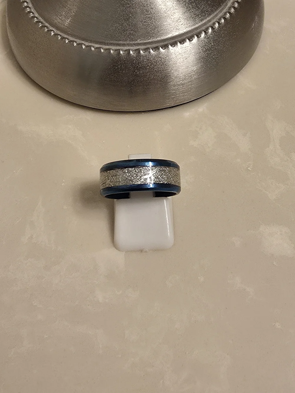 Men's Blue and Brushed Silver Ring Band - Size 7